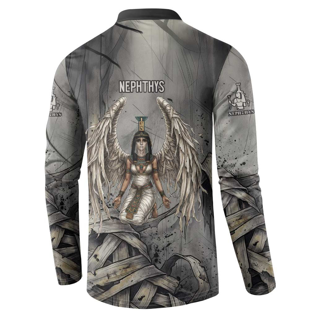 Nephthys Button Sweatshirt Mistress of the House Egyptian Goddess Wings