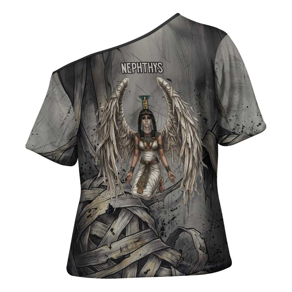Nephthys Cross Shoulder Shirt Mistress of the House Egyptian Goddess Wings