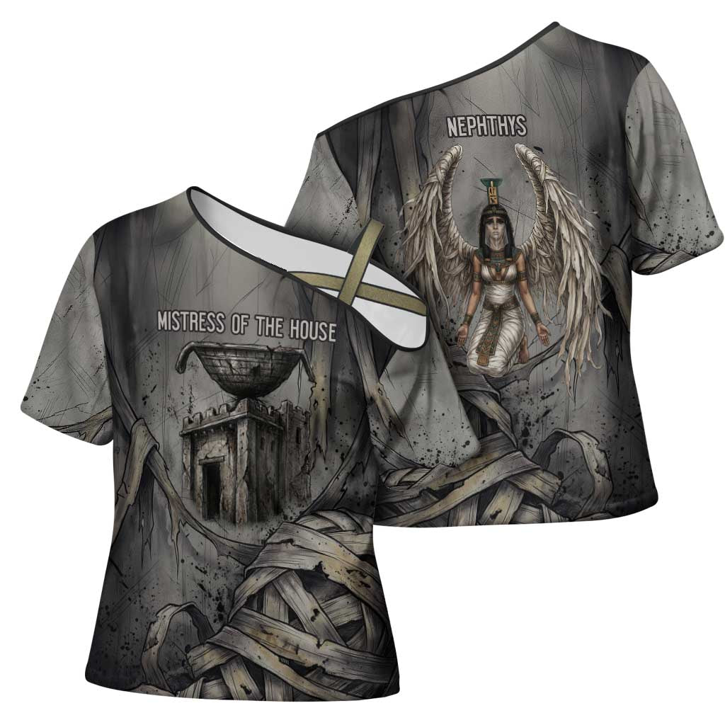 Nephthys Cross Shoulder Shirt Mistress of the House Egyptian Goddess Wings