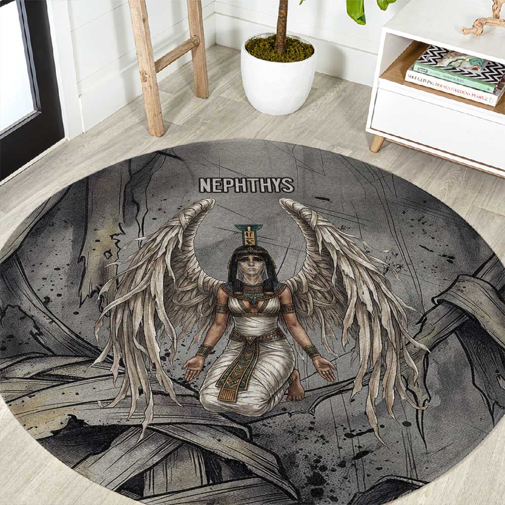 Nephthys Round Carpet Mistress of the House Egyptian Goddess Wings
