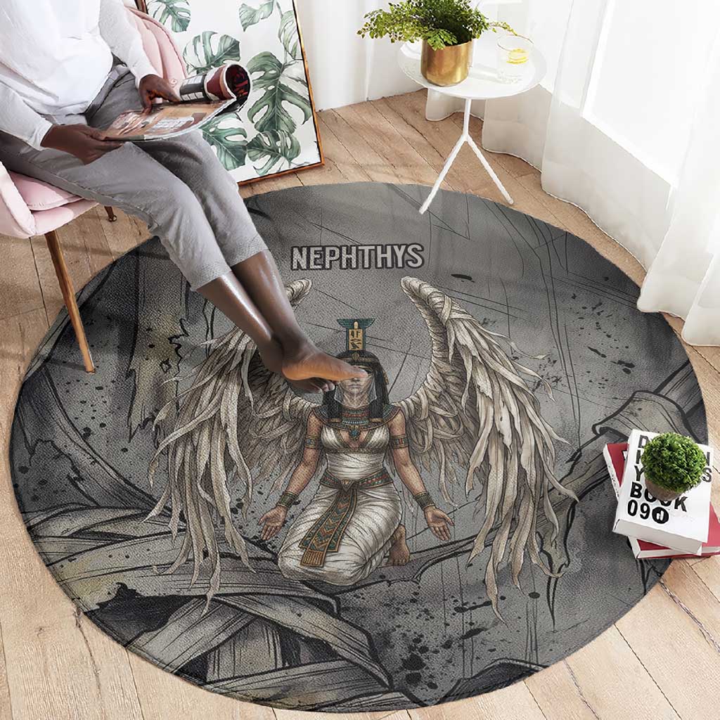Nephthys Round Carpet Mistress of the House Egyptian Goddess Wings
