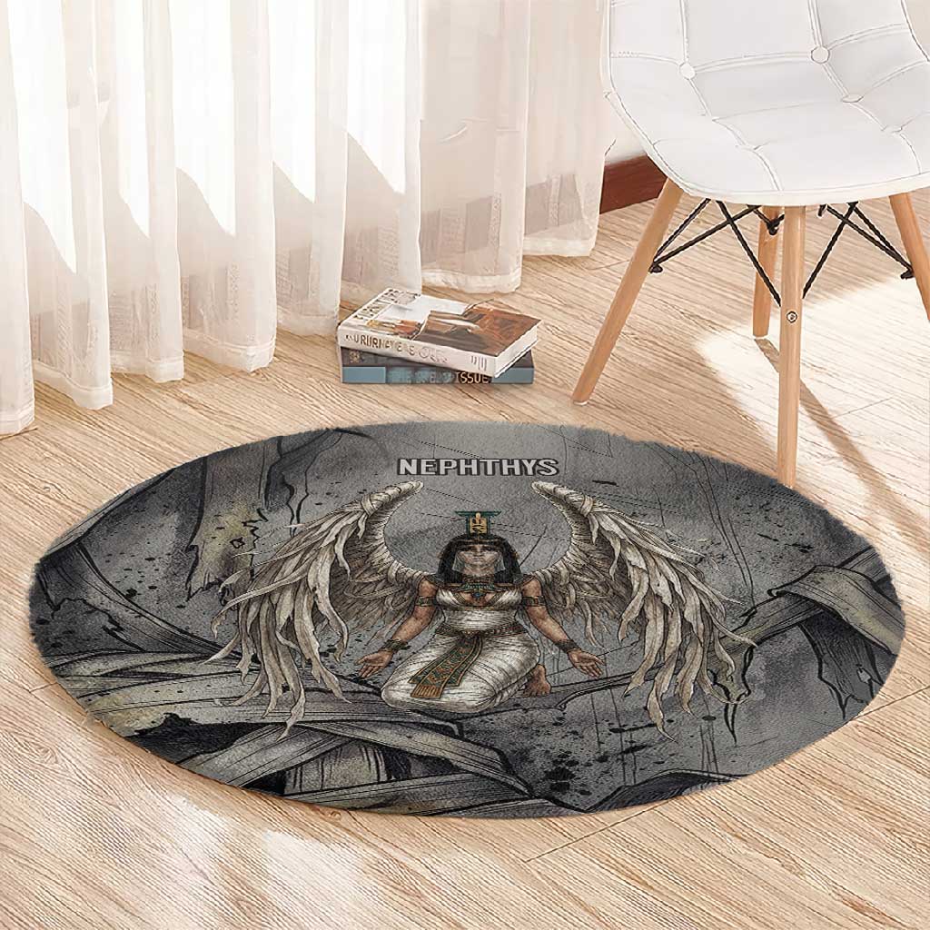Nephthys Round Carpet Mistress of the House Egyptian Goddess Wings