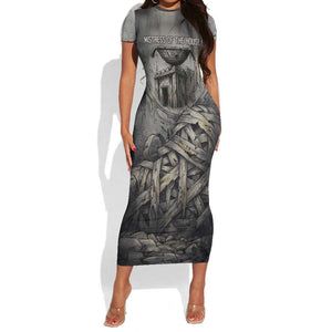 Nephthys Short Sleeve Bodycon Dress Mistress of the House Egyptian Goddess Wings