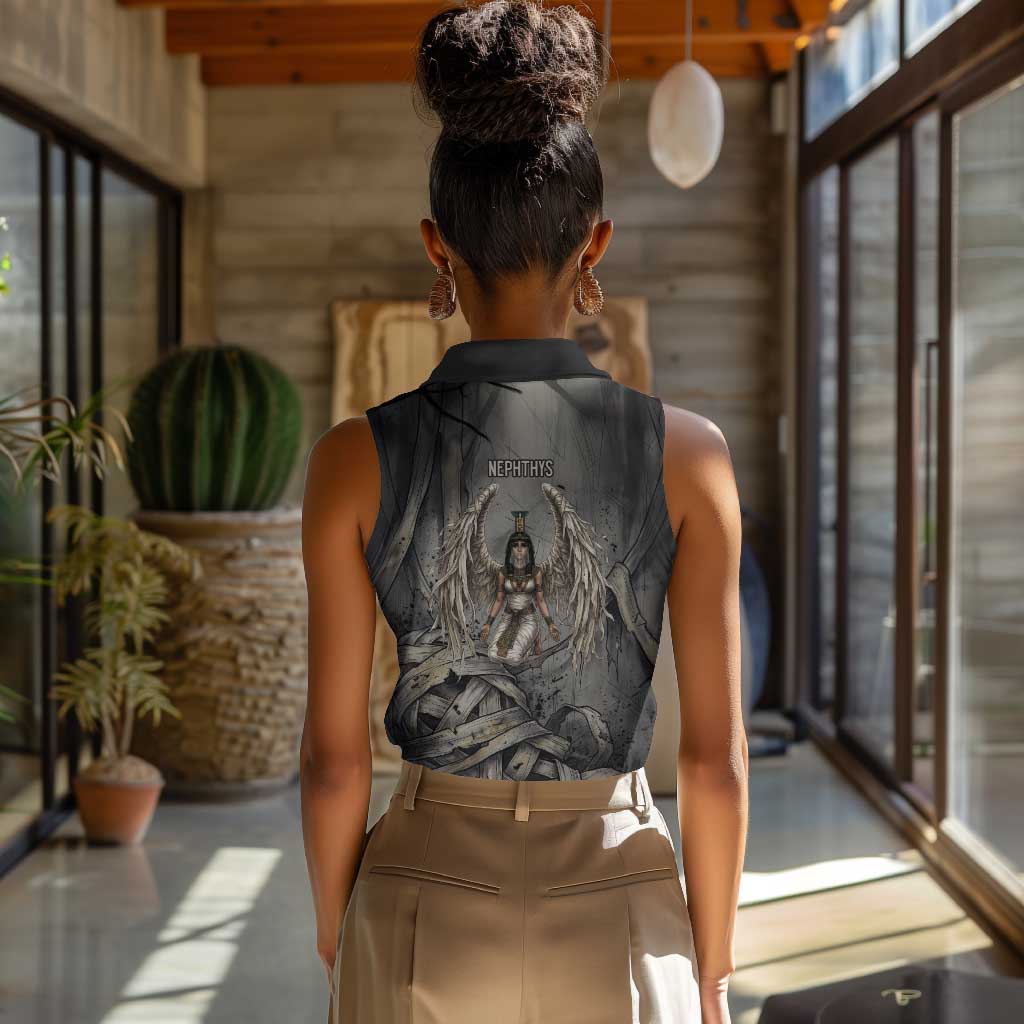 Nephthys Women Sleeveless Polo Shirt Mistress of the House Egyptian Goddess Wings