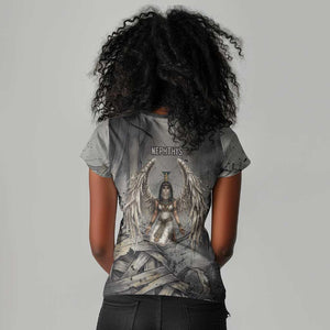 Nephthys Women V-Neck T-Shirt Mistress of the House Egyptian Goddess Wings