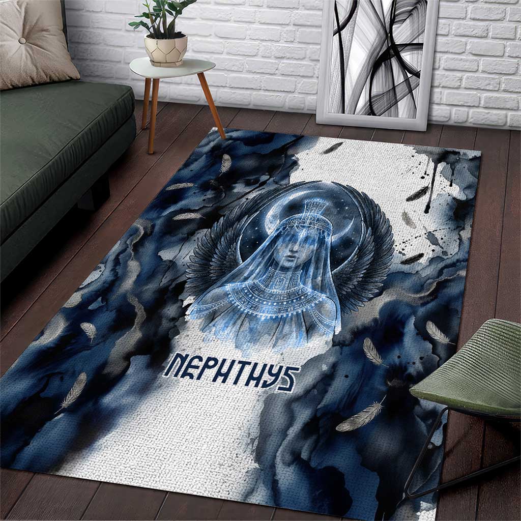 Nephthys Egyptian Area Rug The Dark Sister Falcon Wings Moon Veil