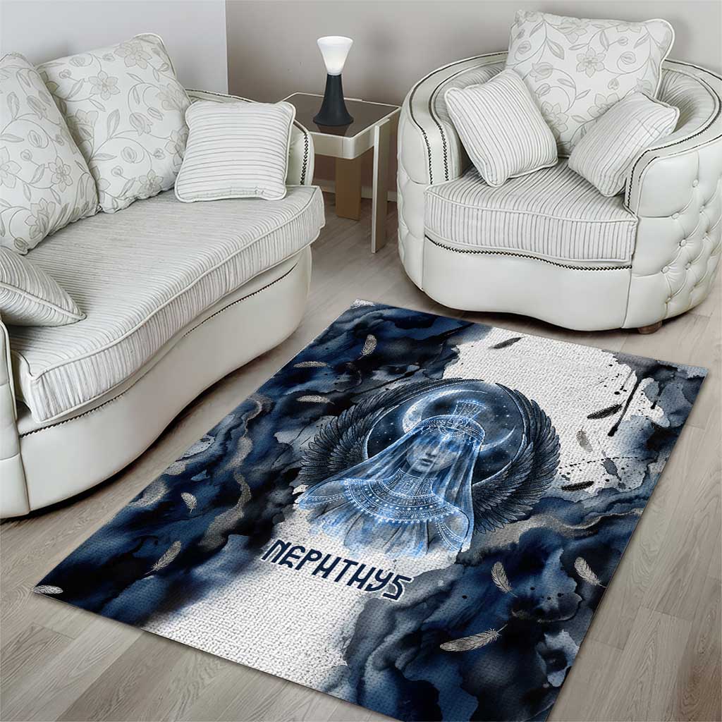 Nephthys Egyptian Area Rug The Dark Sister Falcon Wings Moon Veil