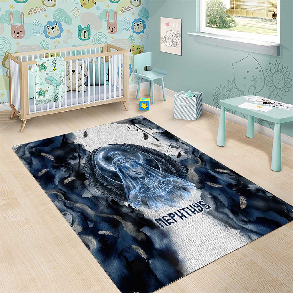 Nephthys Egyptian Area Rug The Dark Sister Falcon Wings Moon Veil