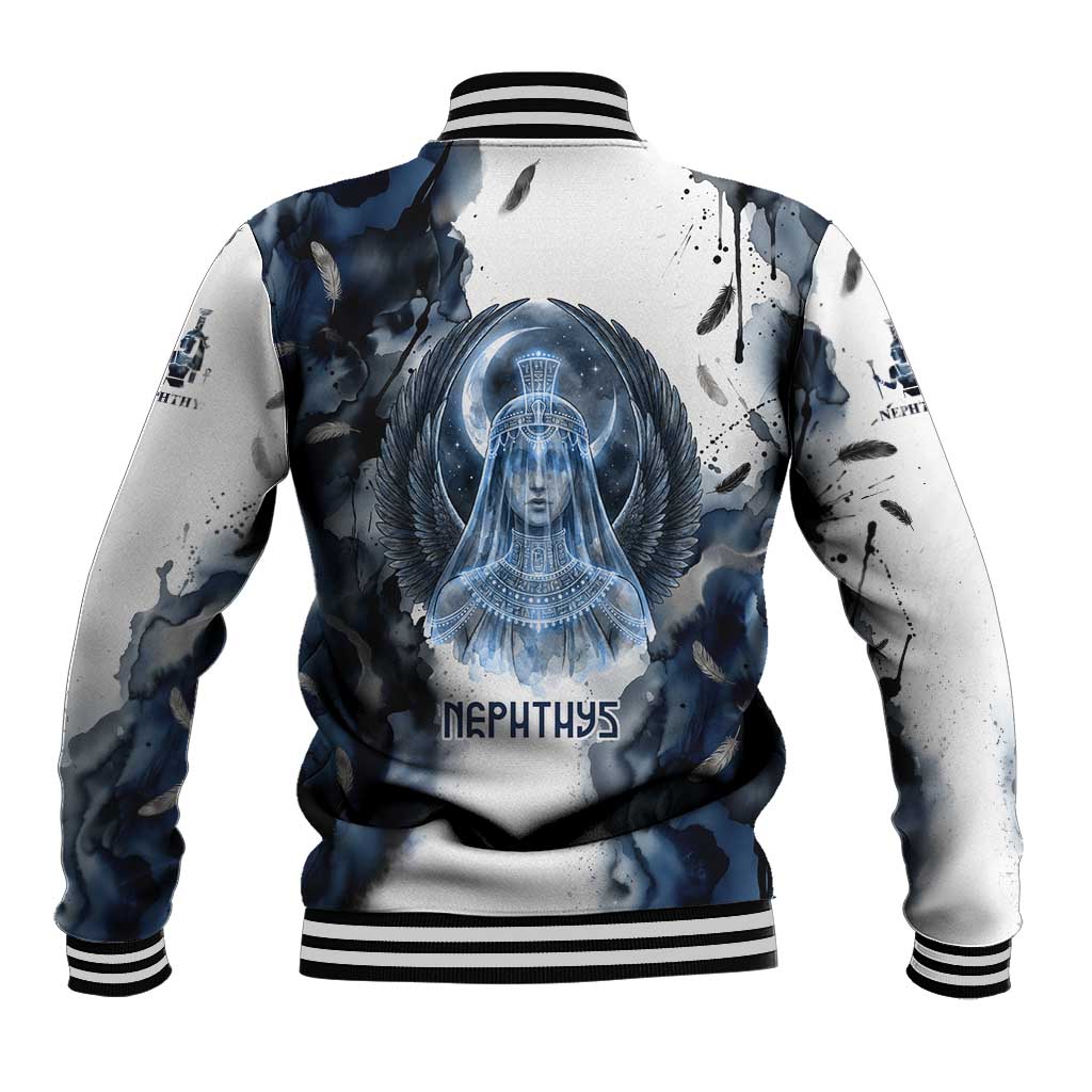 Nephthys Egyptian Baseball Jacket The Dark Sister Falcon Wings Moon Veil
