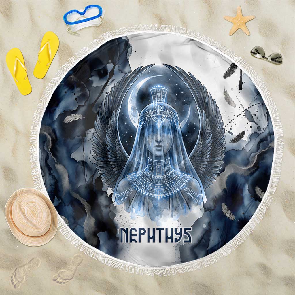 Nephthys Egyptian Beach Blanket The Dark Sister Falcon Wings Moon Veil
