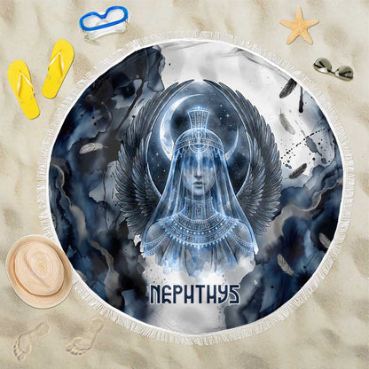 Nephthys Egyptian Beach Blanket The Dark Sister Falcon Wings Moon Veil