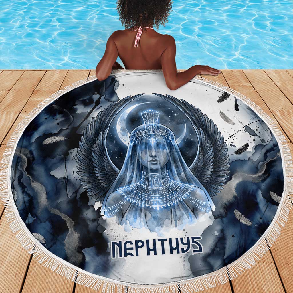 Nephthys Egyptian Beach Blanket The Dark Sister Falcon Wings Moon Veil