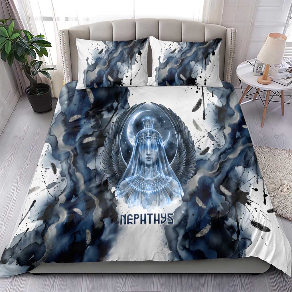 Nephthys Egyptian Bedding Set The Dark Sister Falcon Wings Moon Veil