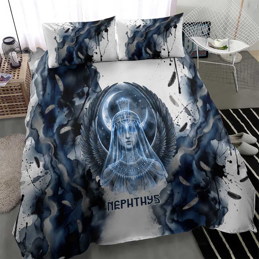 Nephthys Egyptian Bedding Set The Dark Sister Falcon Wings Moon Veil