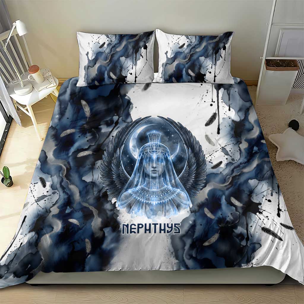 Nephthys Egyptian Bedding Set The Dark Sister Falcon Wings Moon Veil