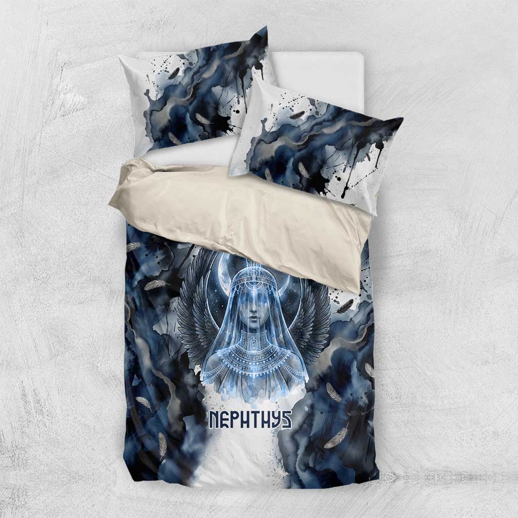 Nephthys Egyptian Bedding Set The Dark Sister Falcon Wings Moon Veil