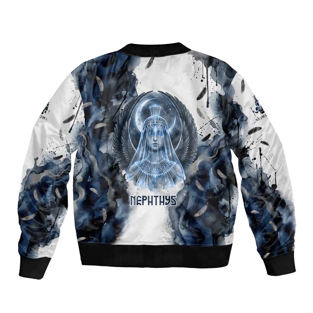 Nephthys Egyptian Bomber Jacket The Dark Sister Falcon Wings Moon Veil