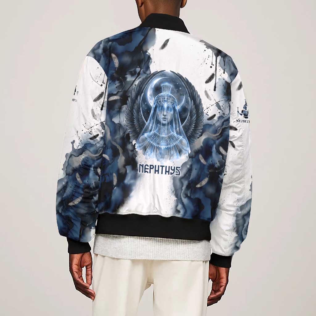 Nephthys Egyptian Bomber Jacket The Dark Sister Falcon Wings Moon Veil