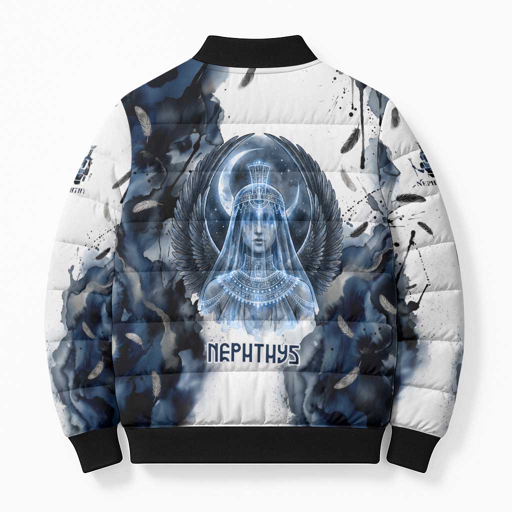 Nephthys Egyptian Bomber Puffer Jacket The Dark Sister Falcon Wings Moon Veil