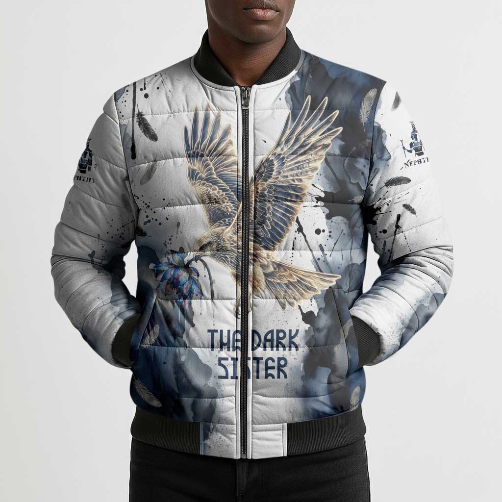 Nephthys Egyptian Bomber Puffer Jacket The Dark Sister Falcon Wings Moon Veil