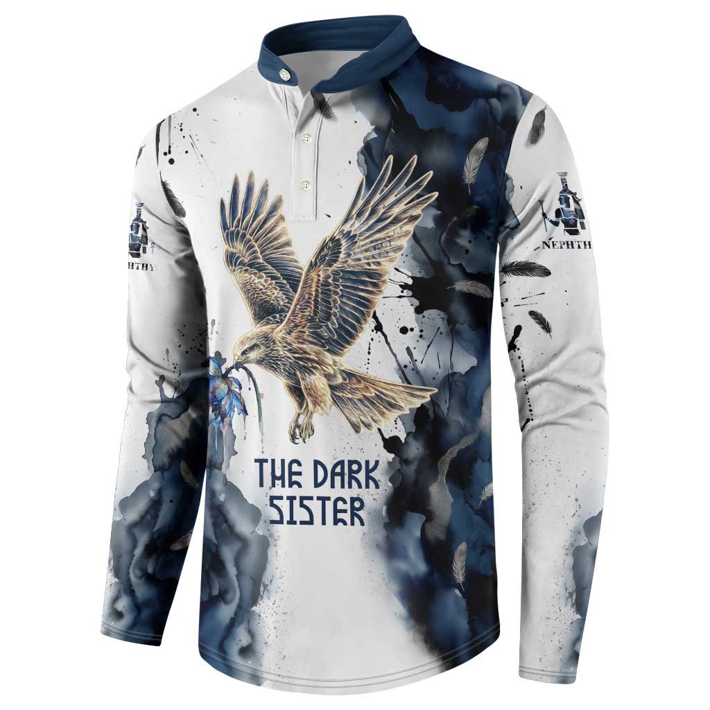 Nephthys Egyptian Button Sweatshirt The Dark Sister Falcon Wings Moon Veil