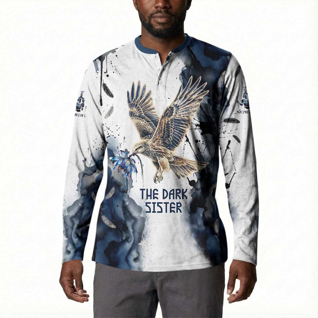 Nephthys Egyptian Button Sweatshirt The Dark Sister Falcon Wings Moon Veil