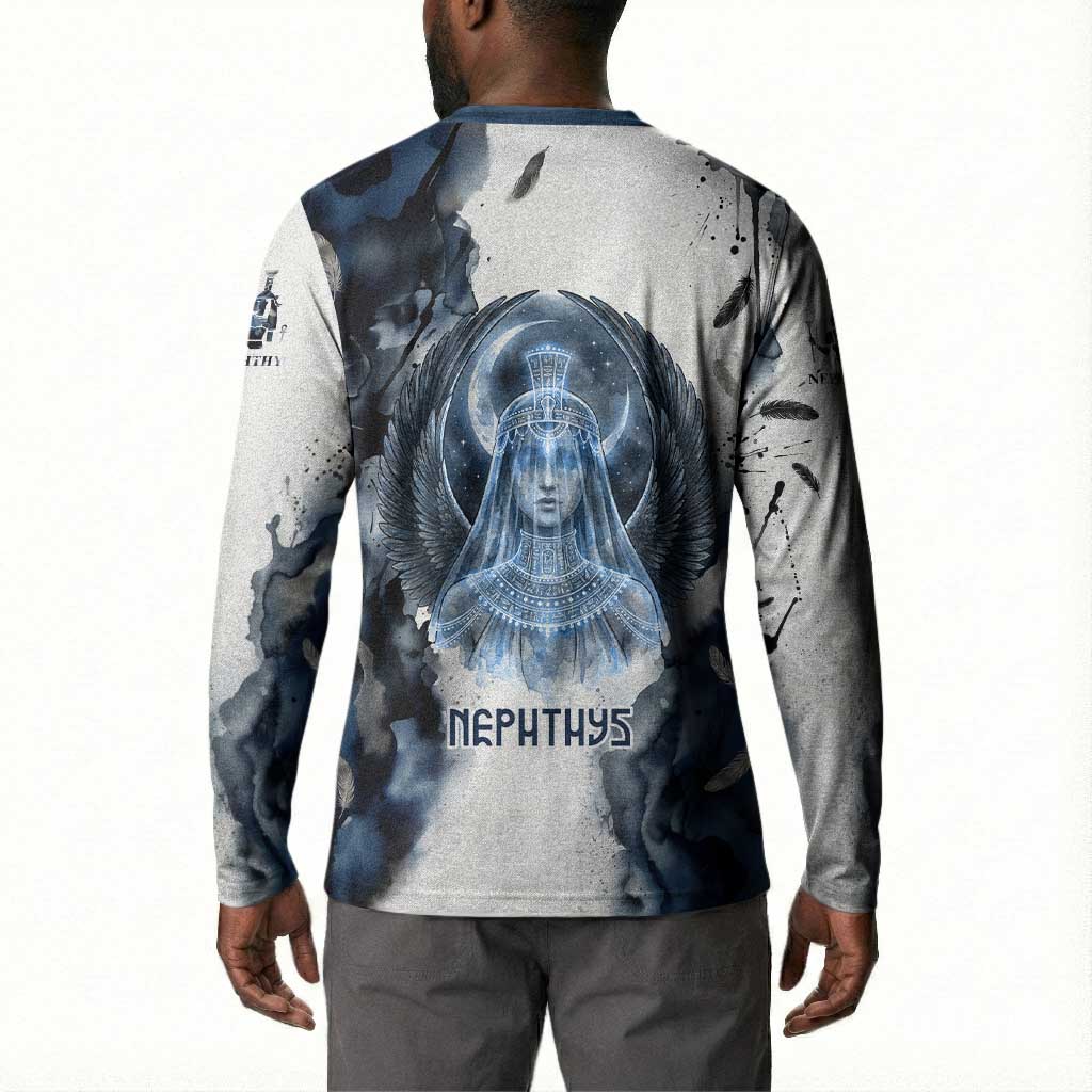 Nephthys Egyptian Button Sweatshirt The Dark Sister Falcon Wings Moon Veil