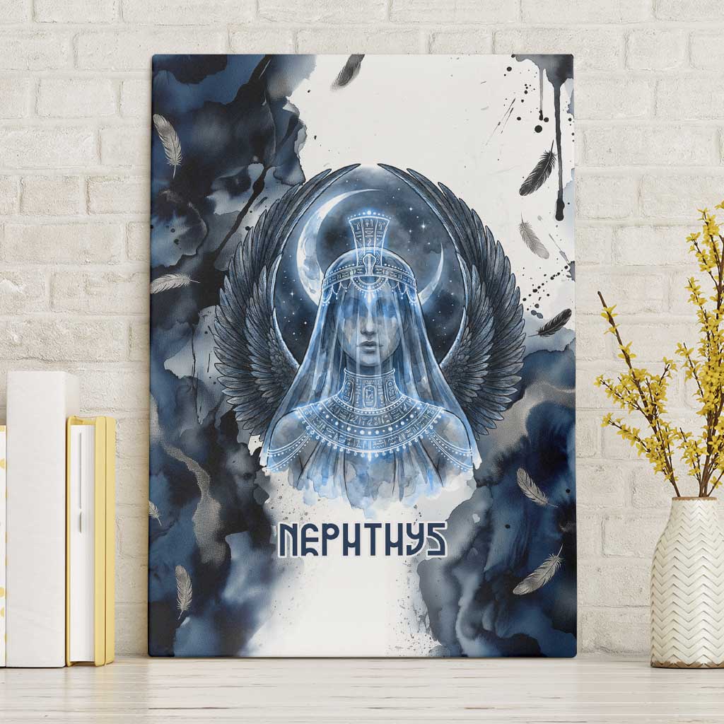 Nephthys Egyptian Canvas Wall Art The Dark Sister Falcon Wings Moon Veil