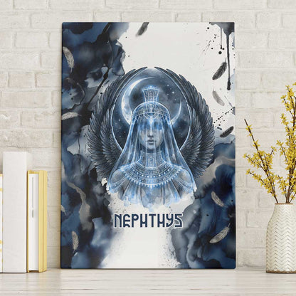 Nephthys Egyptian Canvas Wall Art The Dark Sister Falcon Wings Moon Veil