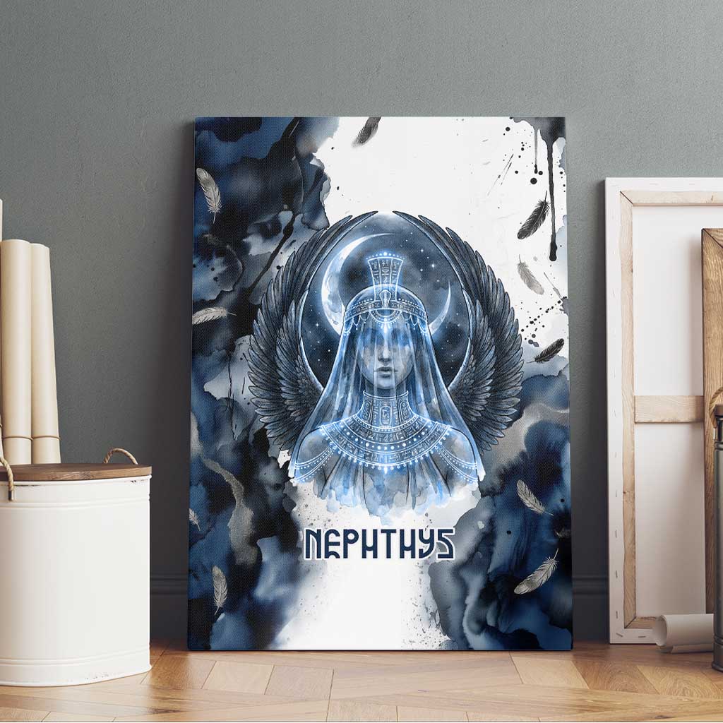 Nephthys Egyptian Canvas Wall Art The Dark Sister Falcon Wings Moon Veil