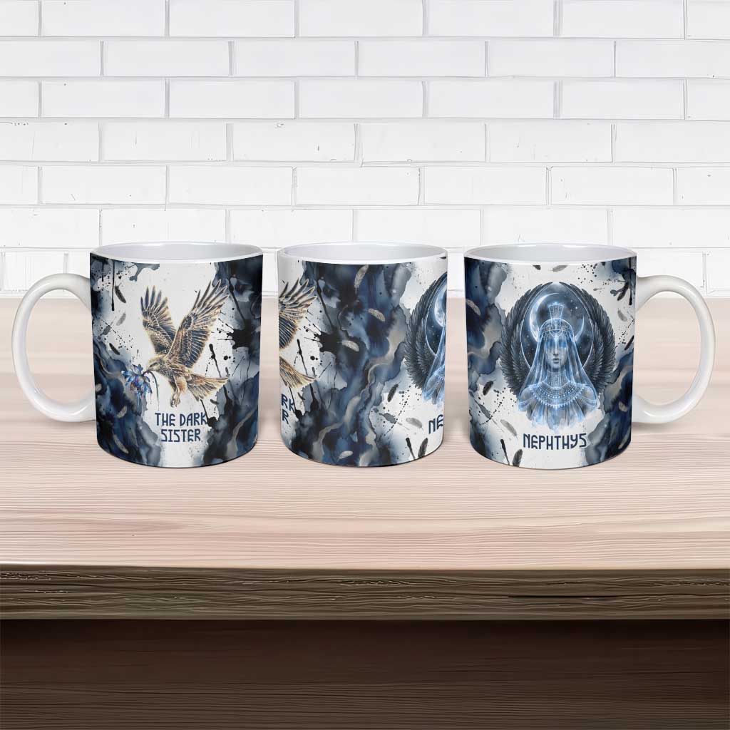 Nephthys Egyptian Ceramic Mug The Dark Sister Falcon Wings Moon Veil