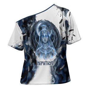 Nephthys Egyptian Cross Shoulder Shirt The Dark Sister Falcon Wings Moon Veil