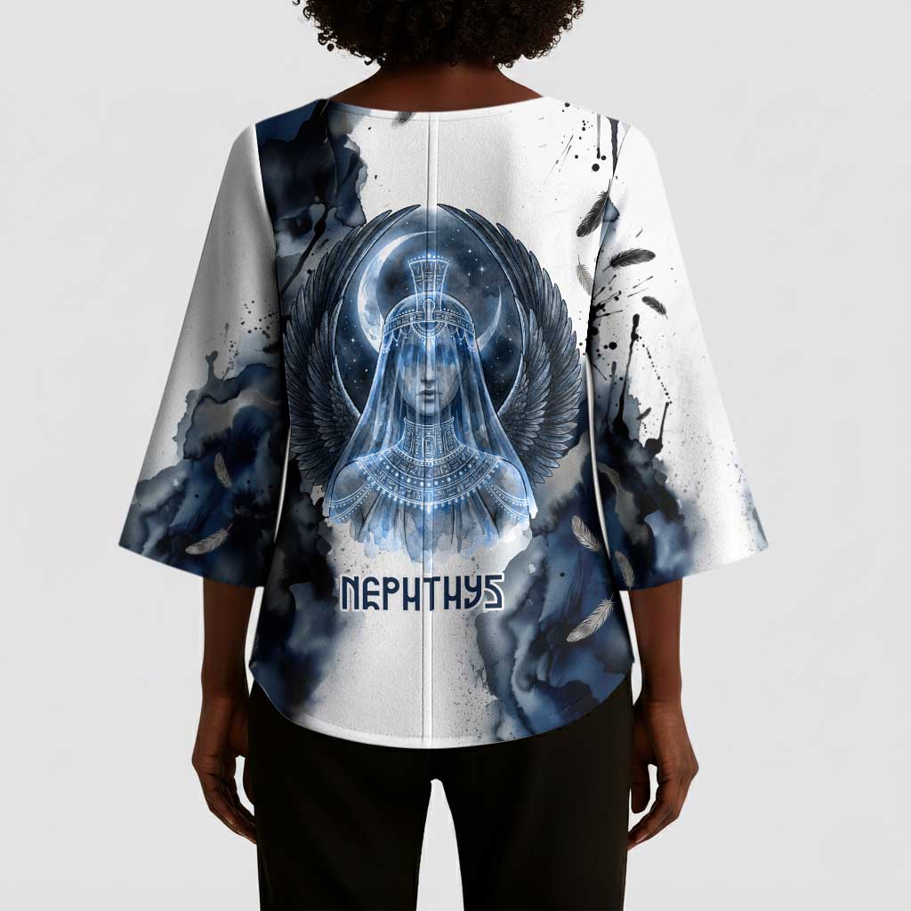 Nephthys Egyptian Kimono Sleeve Blouse The Dark Sister Falcon Wings Moon Veil