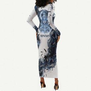 Nephthys Egyptian Long Sleeve Bodycon Dress The Dark Sister Falcon Wings Moon Veil