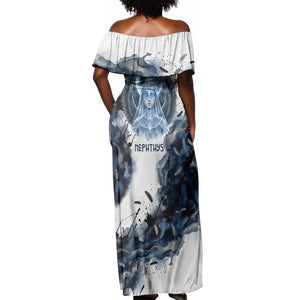 Nephthys Egyptian Off Shoulder Maxi Dress The Dark Sister Falcon Wings Moon Veil