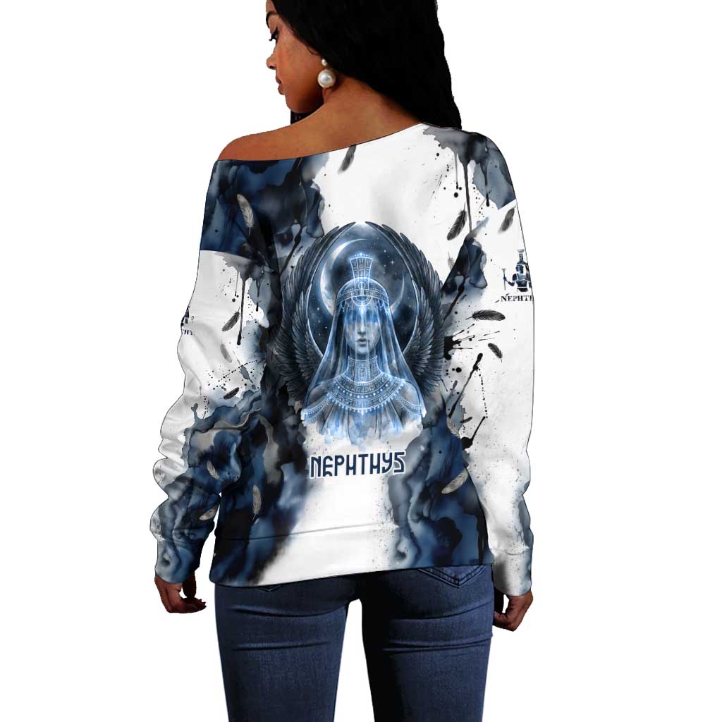 Nephthys Egyptian Off Shoulder Sweater The Dark Sister Falcon Wings Moon Veil