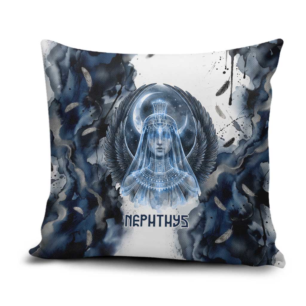 Nephthys Egyptian Pillow Cover The Dark Sister Falcon Wings Moon Veil