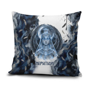 Nephthys Egyptian Pillow Cover The Dark Sister Falcon Wings Moon Veil