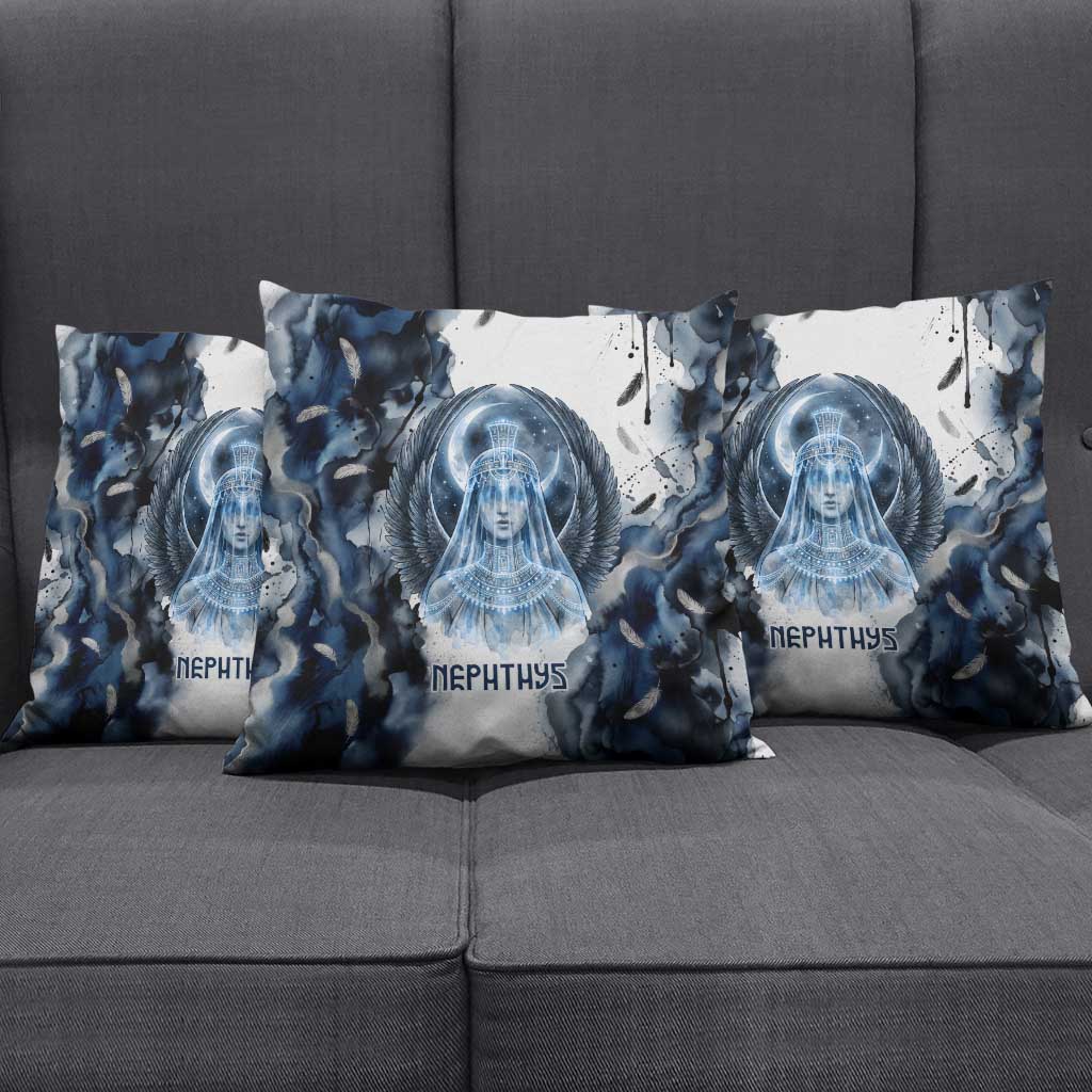 Nephthys Egyptian Pillow Cover The Dark Sister Falcon Wings Moon Veil