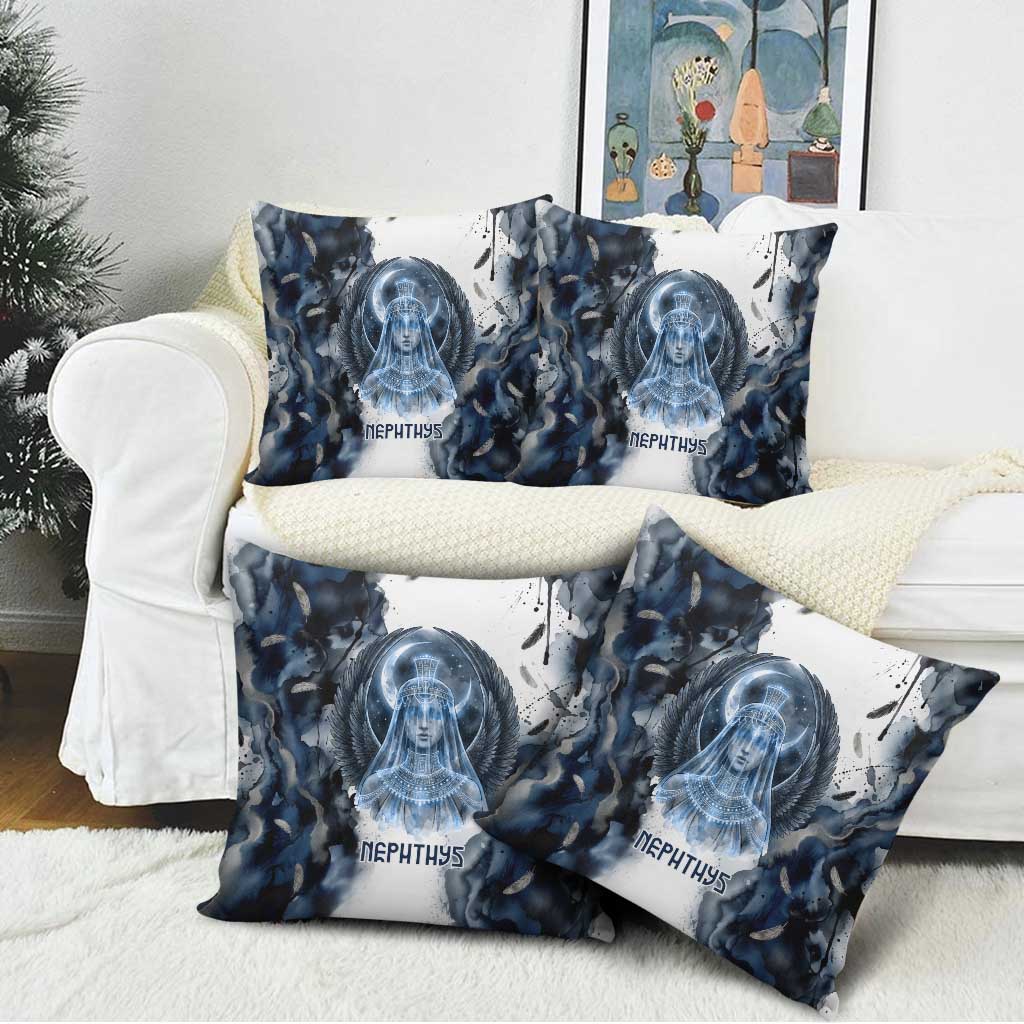 Nephthys Egyptian Pillow Cover The Dark Sister Falcon Wings Moon Veil