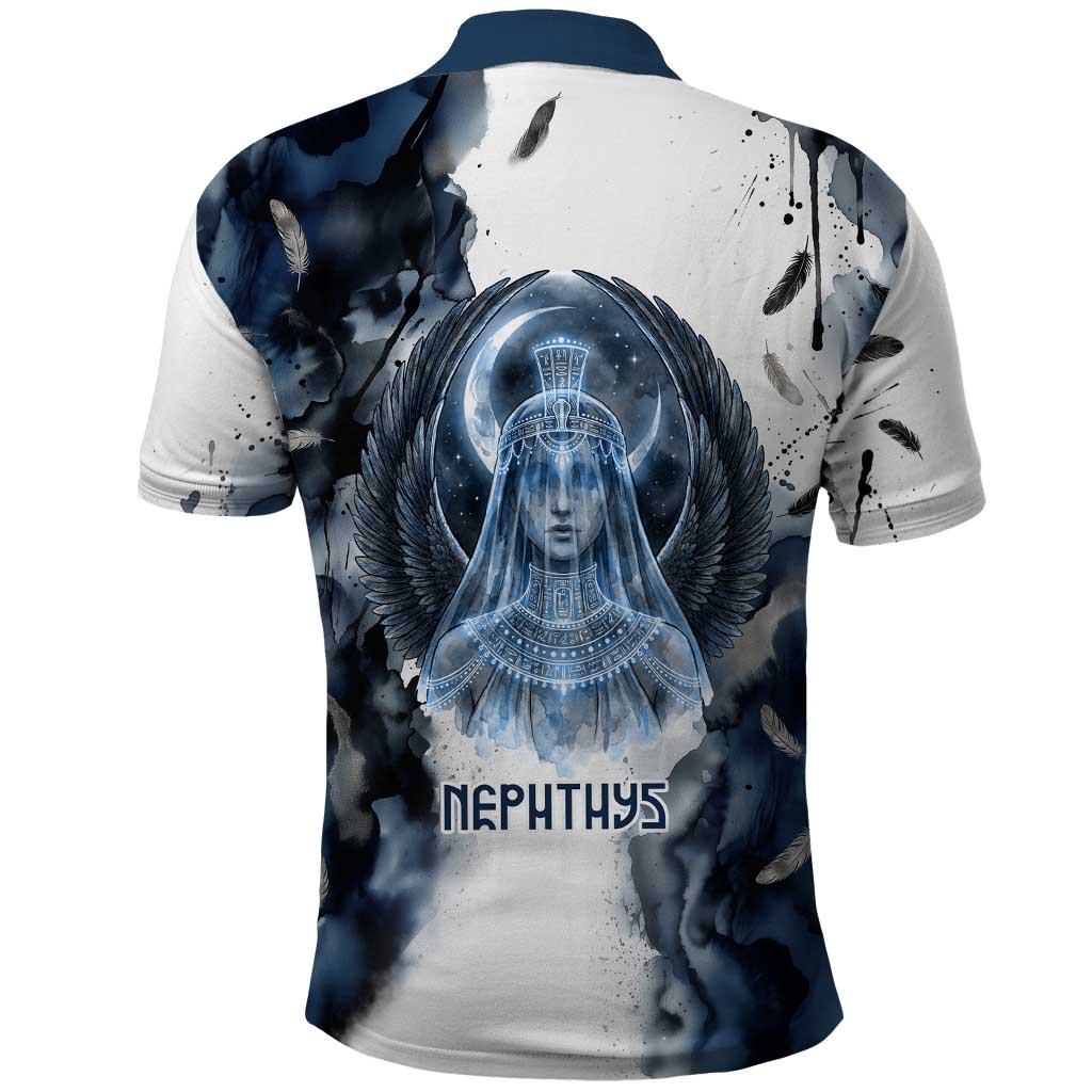 Nephthys Egyptian Polo Shirt The Dark Sister Falcon Wings Moon Veil