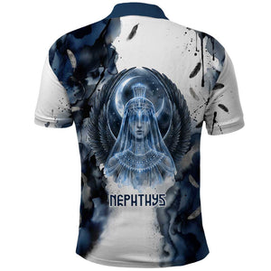 Nephthys Egyptian Polo Shirt The Dark Sister Falcon Wings Moon Veil