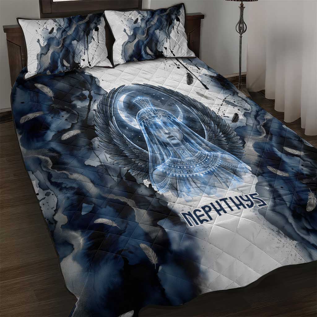 Nephthys Egyptian Quilt Bed Set The Dark Sister Falcon Wings Moon Veil