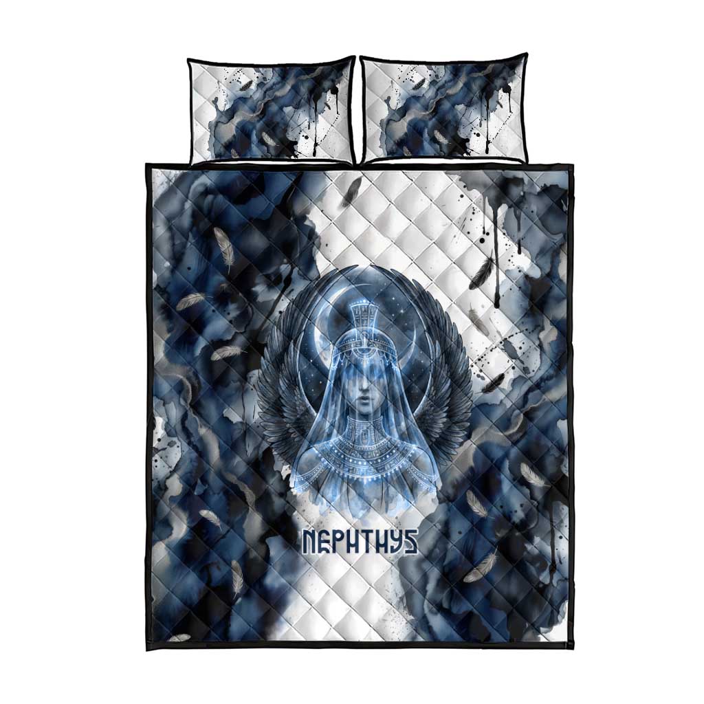 Nephthys Egyptian Quilt Bed Set The Dark Sister Falcon Wings Moon Veil