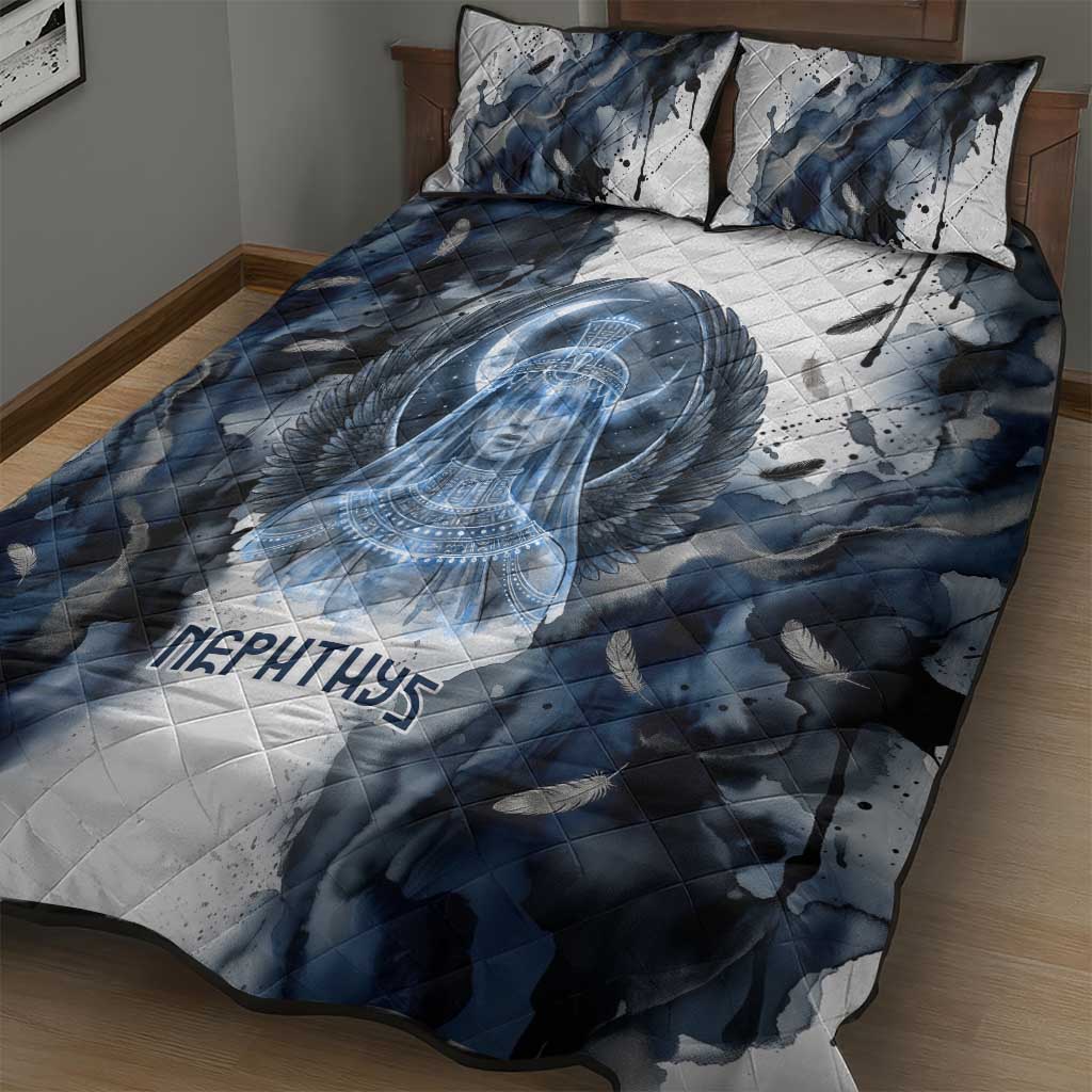 Nephthys Egyptian Quilt Bed Set The Dark Sister Falcon Wings Moon Veil