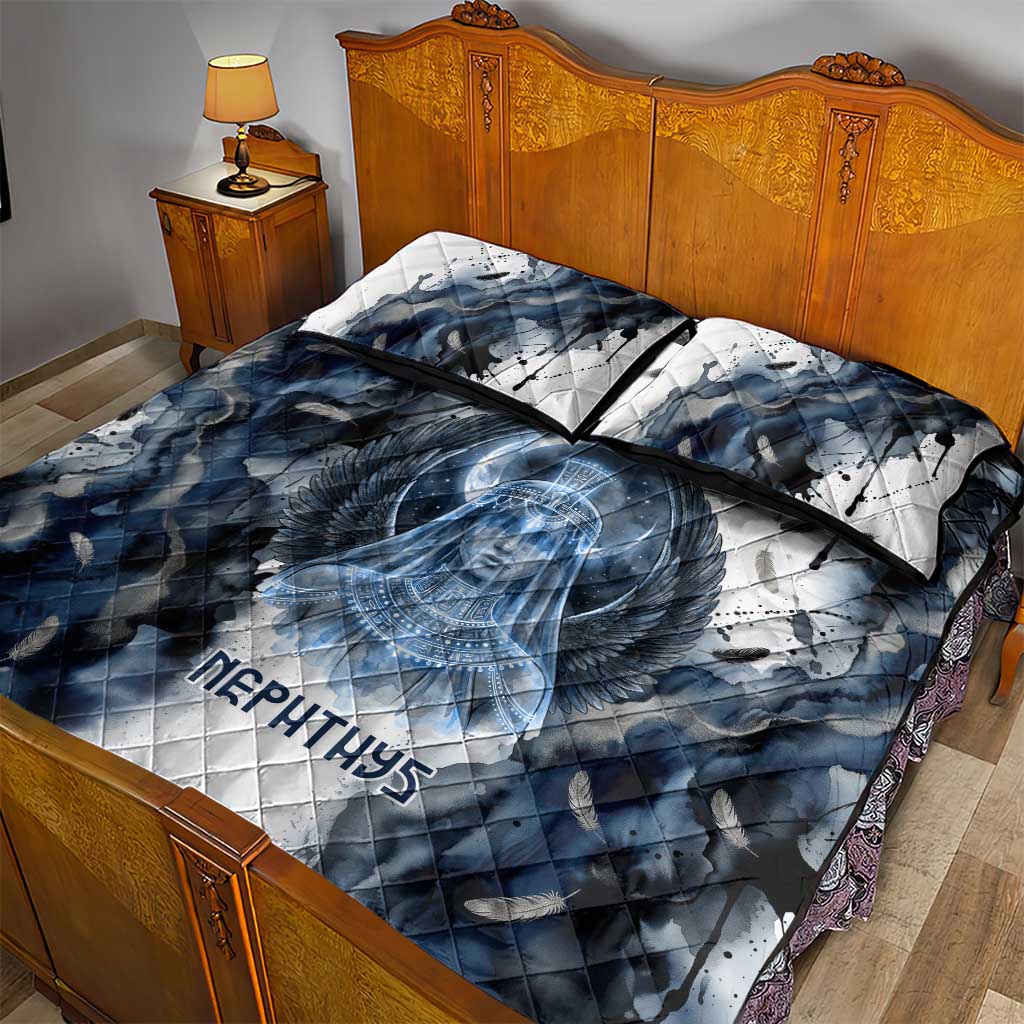 Nephthys Egyptian Quilt Bed Set The Dark Sister Falcon Wings Moon Veil