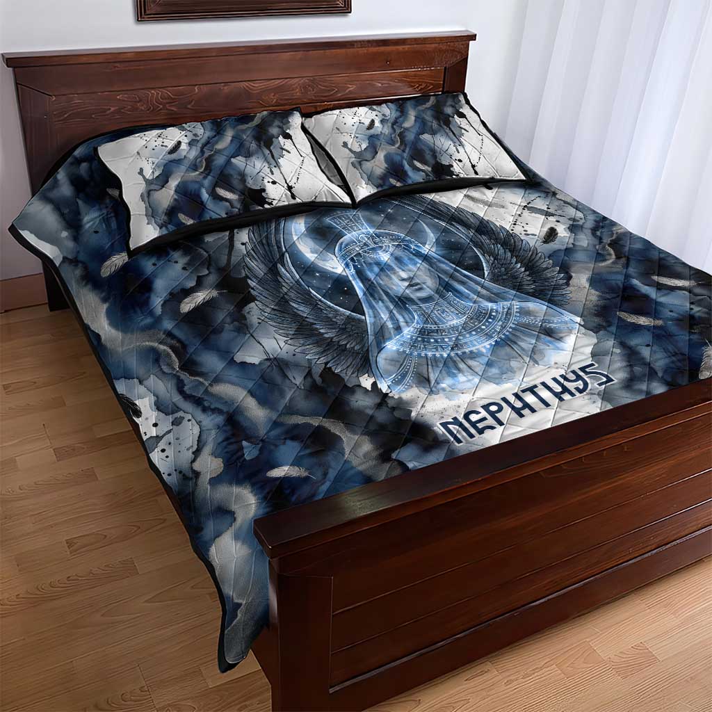 Nephthys Egyptian Quilt Bed Set The Dark Sister Falcon Wings Moon Veil