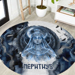 Nephthys Egyptian Round Carpet The Dark Sister Falcon Wings Moon Veil
