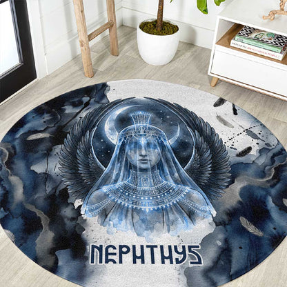 Nephthys Egyptian Round Carpet The Dark Sister Falcon Wings Moon Veil