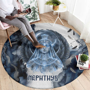 Nephthys Egyptian Round Carpet The Dark Sister Falcon Wings Moon Veil